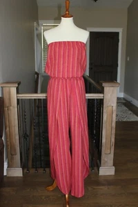 NWT DREW Women S Jumpsuit Romper Strapless Striped Split Wide Legs Linen Boho - Picture 1 of 10