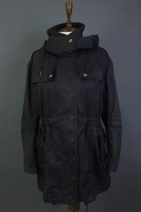 BURBERRY BRIT Black Hooded Button Long Sleeve Lined Parka Jacket Size 8 - Picture 1 of 24
