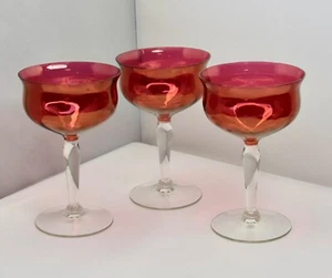 Bicchieri da vino anni 50 rosso lucentezza ottica mirtillo West Virginia vetro X-3 - Foto 1 di 6