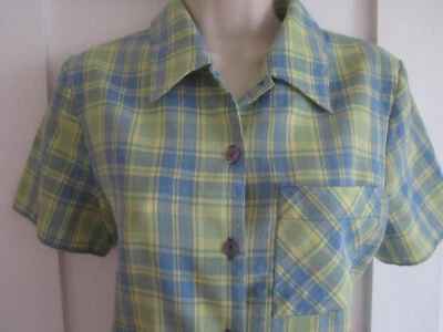Ladies size 10 Debenhams Lime Green Blue Tartan Check Smart Blouse Summer Top - Image 1 of 4