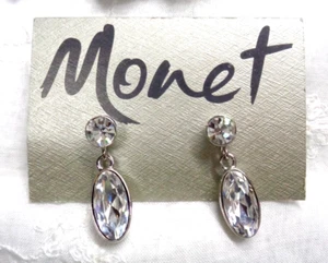 Vintage Nachlass Schmuck ~ MONET klare Kristall Strass Ohrhänger - Bild 1 von 4
