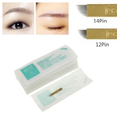 50pcs 3D Microblading Needles Eyebrow Tattoo Micros Sloped 12/14 Pin s