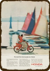 1964 Honda 50 Motorrad & Segelboote Oldtimer-Look DEKO NACHBAU BLECHSCHILD - Bild 1 von 1