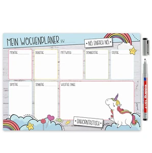 Mein Wochenplaner mit Einhorn Motiv A4 Whiteboard Wochen-Kalender Notiz I dv_402 - Bild 1 von 8