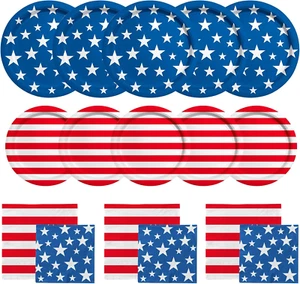 American Flag Patriotic Party Supplies Disposable Dinner Paper Plates Dessert Pa - Picture 1 of 12