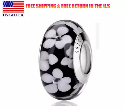 Pulsera de plata S925 con flores blancas y negras de cristal de Murano Foto 1 de 3