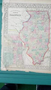 1867 County Map The State of Illinois Mitchell Brothers Atlas & Plan of Chicago - Picture 1 of 7