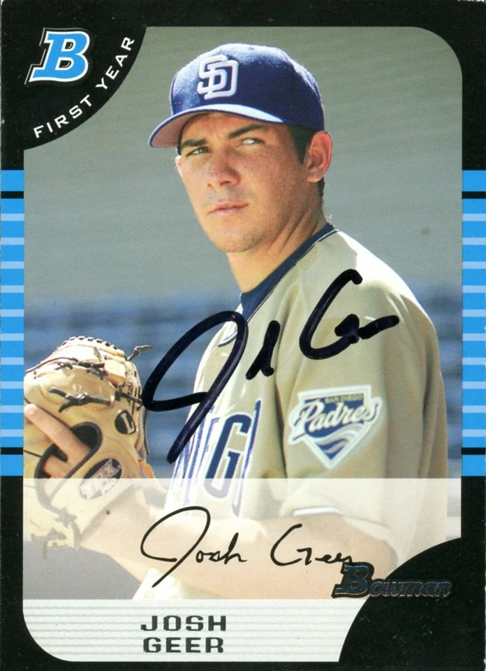 2006 Bowman JOSH GEER Signed Card autograph PADRES RC RICE OWLS - Image 1 of 1