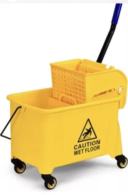 FAME 20L Kentucky Mop Bucket Mobile Cleaning Floor Cart with Wringer & Metal Handle