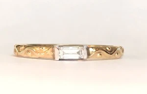 Edwardian Style 14K Ring gold Baguette Diamond 2mm Band - Picture 1 of 8