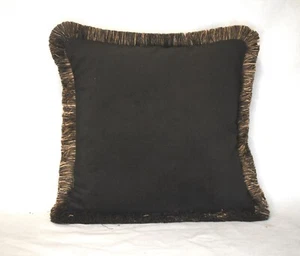 großes massives braunes und goldfarbenes Samt Baumwolle Fransen Überwurf Kissen Handarbeit USA  - Bild 1 von 2