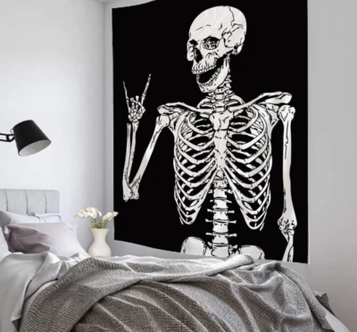 Calavera gótica esqueleto impresión HD tapiz tela decoración de pared manta alfombra Foto 1 de 4