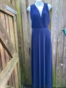 REVIE LONDON NAVY BLUE JERSEY MULTIWAY/CONVERTIBLE LONG MAXI EVENING DRESS UK8 - Picture 1 of 21