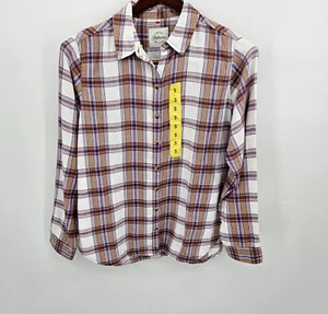 Jach's Girlfriend Plaid Flannel Shirt Women's Size Small Beige red 1612218 NEW - Picture 1 of 17