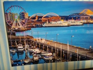BEAUTIFUL PHOTO POST CARD SEATTLE WATERFRONT WASHINGTON STATE FERRIES WA - Picture 1 of 12