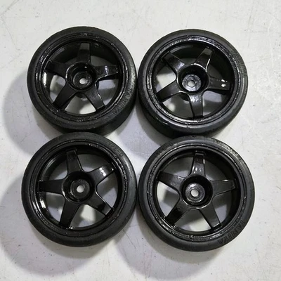 Tamiya Type D RC Drift Wheels Custom Black Gloss Paint 26mm Wide 5 Spoke Supra - Image 1 of 4