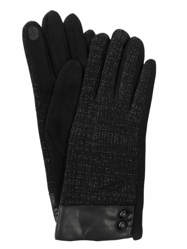 Guantes con pantalla táctil de texto y tecnología ajustados elásticos con botones brillantes negros y plateados para mujer Foto 1 de 1
