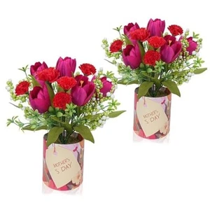 2 Pots Mothers Day Decorations Fake Potted Flowers Faux White Carnation Potted - Picture 1 of 8