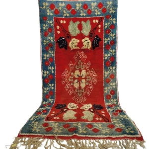 Vintage Handmade Moroccan Wool Rug Tribal Floral Geometric Design Berber Carpet - Picture 1 of 24