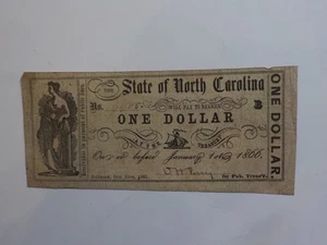 Civil War Confederate 1861 1 Dollar Bill Raleigh North Carolina Paper Money VTG - Picture 1 of 2