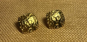 Vintage 90s Anne Klein Square Lion Head Chunky Large Square Post Earrings (a2) - Picture 1 of 4