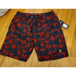 U.S Polo Assn Men's Swim Trunk Shorts Black Red Multi MEDIUM NEW - Picture 1 of 5