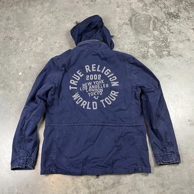 Parka True Religion Para Hombre Grande Azul Cremallera Completa Defectos Y2K Exterior Usada Foto 1 de 4