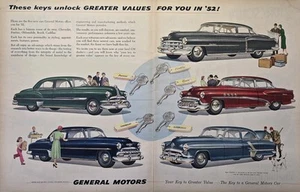 '52 GM Cars Pontiac Chevrolet Cadillac Oldmobile Buick Vintage Print Ad 1952 - Imagen 1 de 9