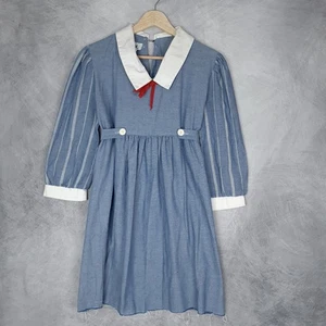 Vintage Sailor School Dress Womens 6 White Collar Striped Sleeve 70s 80s - Picture 1 of 24
