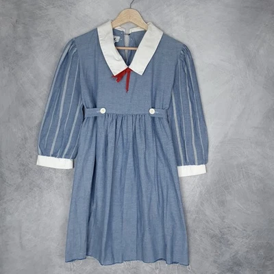 Vestido escolar marinero vintage para mujer 6 cuello blanco manga a rayas años 70 80 Foto 1 de 4