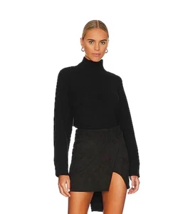 RAILS schwarz Rafael Rippstrick Merinowolle Rollkragen hinten offen zum Binden Pullover Large - Bild 1 von 9