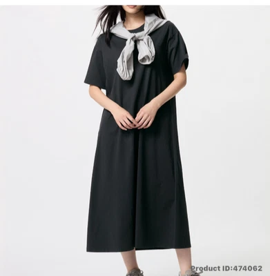 T shirt Dress Uniqlo AIRism Black Short sleeves size M with  deep side pockets - Image 1 of 4