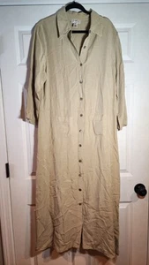 Freeport Studio Tan Khaki Tencel Linen Blend Button Down Maxi Dress L - Picture 1 of 6