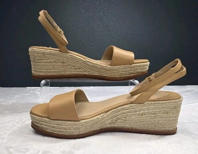 Sandálias anabela Lauren Ralph Lauren couro espadrille plataforma tamanho 10 bronzeado buff  - Imagem 1 de 4