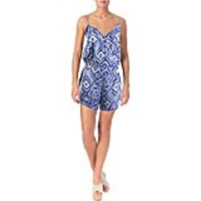 OLIVACEOUS $79 Blue White Geo Print BOHO JUMPER ROMPER SZ L NWT - Imagem 1 de 2