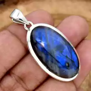Fabulous Labradorite Gemstone 925 Sterling Silver Handmade Pendant - Picture 1 of 6