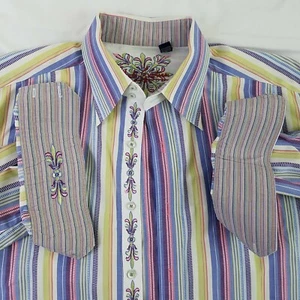 Robert Graham Men’s Embroidered Multicolor Long Sleeve Contrast Cuff Shirt XL - Picture 1 of 12