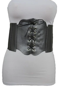 Women Gunmetal Pewter Elastic Fashion Wide Corset Belt Waist Plus Size M L XL - Picture 1 of 15