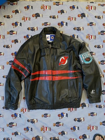 New Jersey Devils Vintage Leather Jacket LOGO ATHLETICS XL NHL Cover