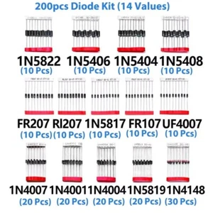 14 Values Fast Switching Schottky Diode Assorted Kit 1N4007 1N5408 1N5819 1N5822 - Picture 1 of 7