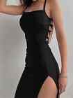Sexy Long Dress Women Sleeveless Blackless Strap Dresses High Split Vestidos