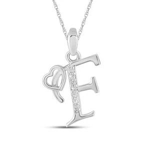 0.05Ct Round Cut Natural Diamond Alphabet-Heart "F" Pendant 10K White Gold - Picture 1 of 5
