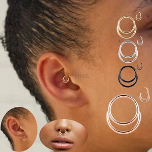 1x Surgical Stainless Steel Double Stack Nose Ear Hoop Septum Piercings Earrings - Picture 1 of 60