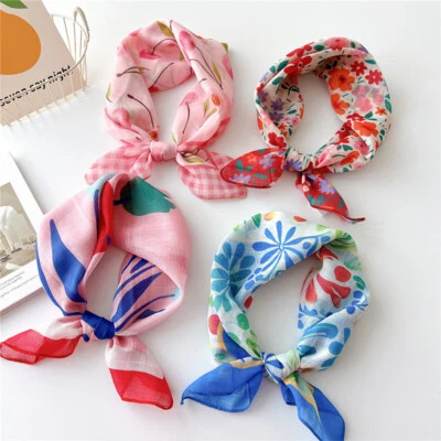 Women Elegant Square Cotton Linen Scarf Small Vintage Head Neck Hair Tie B Ⓢ - Image 1 of 4