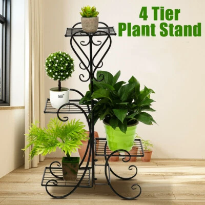 Soporte para plantas de metal de 32" de alto de 4 niveles para maceta contenedor estante de exhibición Foto 1 de 4