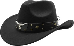 Boarle Western Style Vintage Leather Studded Cowboy Hat with Bull - Picture 1 of 5