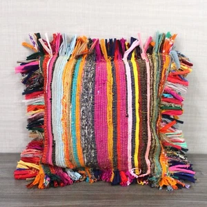 Indian Cotton Chindi Rug Pillow Cover Sofa Decorative Pillow Throw Boho Cushions - Picture 1 of 6
