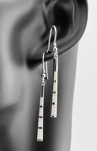 925 Sterlingsilber weißer Feueropal Stab Dreieck Ohrhänger französischer Draht - Bild 1 von 18