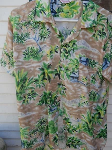 VINTAGE 60'S RAYON ISLAND SCENE MEN'S HAWAIIAN SHIRT SZ LRG BY CARLTON OF HAWAII - Picture 1 of 4