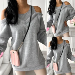 Sexy Women's Cold Shoulder Tunic Long Tops Jumper T-Shirt Casual Holiday Blouse - Picture 1 of 9